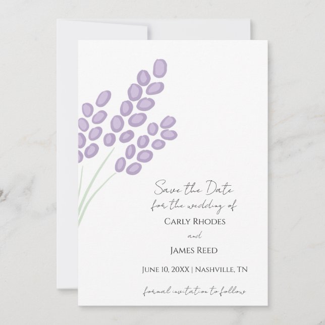 Simple Elegant Lavender Save The Date Invitation (Front)