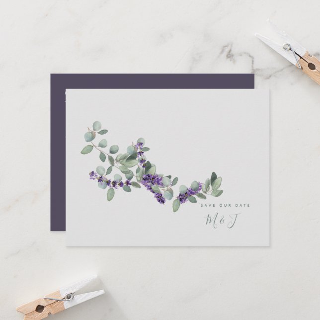  Simple & Elegant Lavender Wedding Save the Date (Front/Back In Situ)