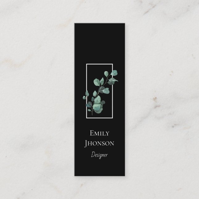 Simple Elegant leaf black Business Card (Front)