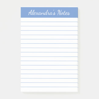 Simple Elegant Light Blue Lined Personalised Post-it Notes