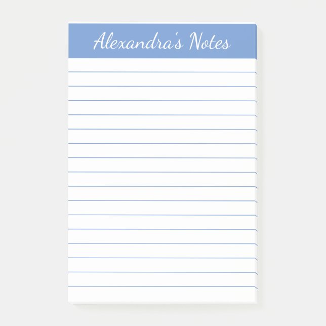 Simple Elegant Light Blue Lined Personalised Post-it Notes (Front)