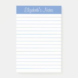 Simple Elegant Light Blue Lined Personalised Post-it Notes