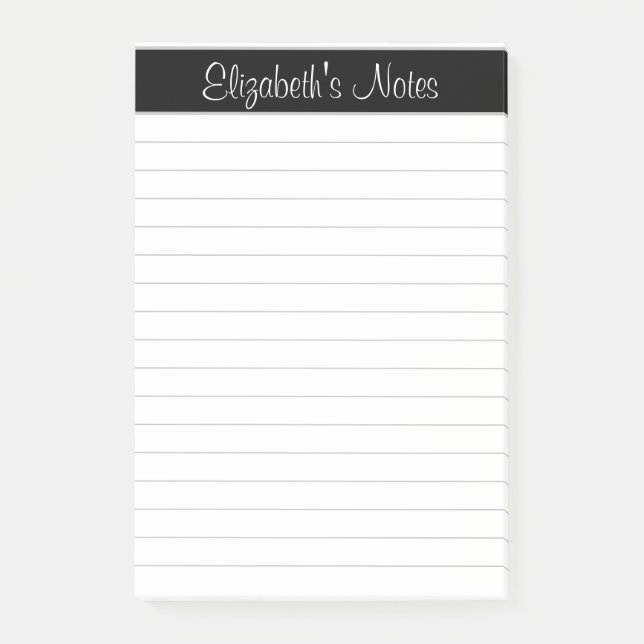 Simple Elegant Light Grey Name Lined Personalised Post-it Notes (Front)