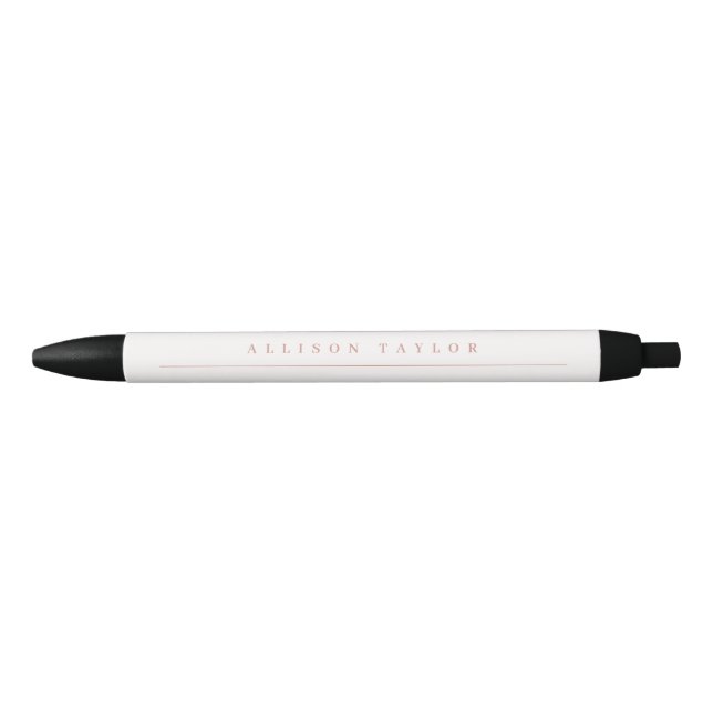  Simple Elegant LIght Pink Custom Name White Black Ink Pen (Front)