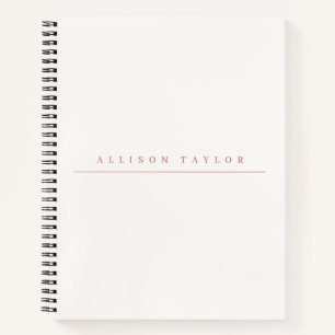 Simple Elegant LIght Pink Custom Name White Notebook