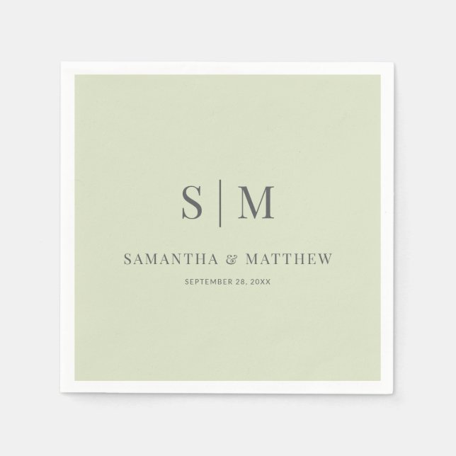 Simple Elegant Light Sage Green Monogram Wedding Napkin (Front)