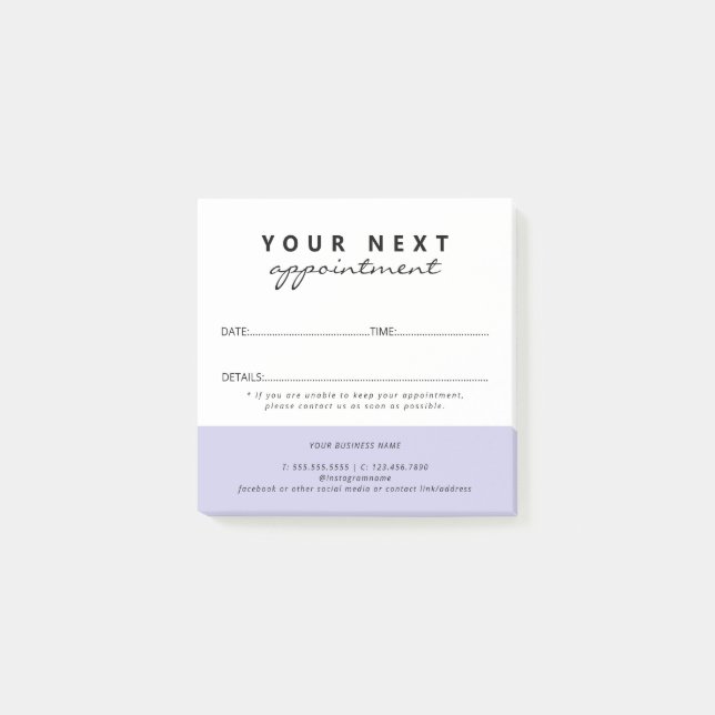 Simple Elegant Lilac White Salon Appointment Post-it Notes (Front)