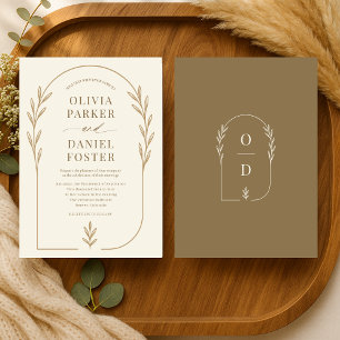 Simple Elegant Line Art Boho Floral Wedding Invitation