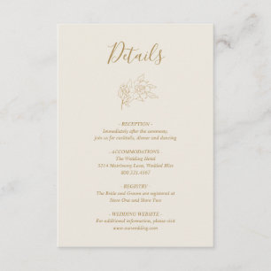 Simple Elegant Line Art Floral Gold Ivory Wedding Enclosure Card
