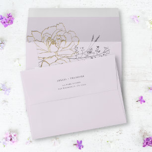 Simple Elegant Line Floral Lilac Gold Wedding Envelope