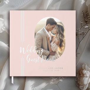 Simple Elegant Lines Oval Photo Wedding Guest Book