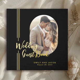 Simple Elegant Lines Oval Photo Wedding Guest Book