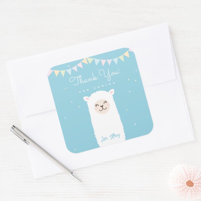 Simple Elegant llama Alpaca Thank You For Coming Square Sticker (Envelope)