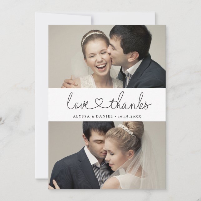 Simple Elegant Love and thanks heart script photos Thank You Card (Front)