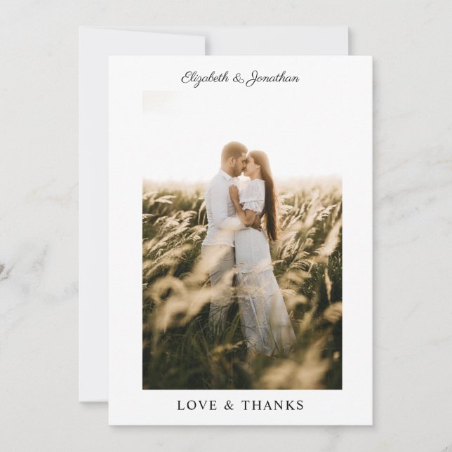 Simple Elegant Love And Thanks Wedding Photo Thank You Card (Front)