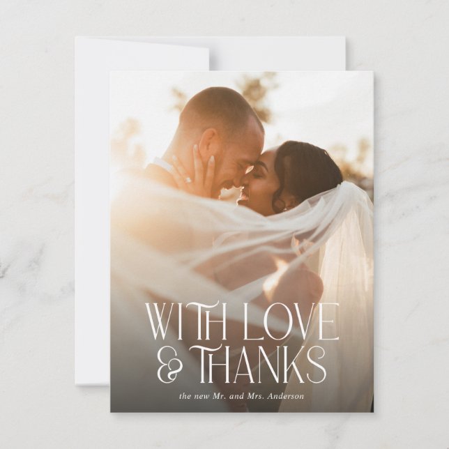 Simple Elegant Love and Thanks Wedding Photo  Thank You Card (Front)