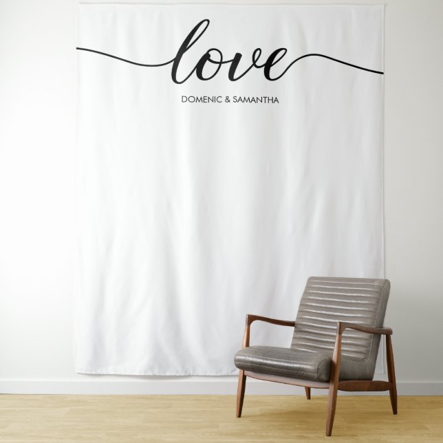 Simple Elegant Love Script Wedding backdrop Tapestry (In Situ)