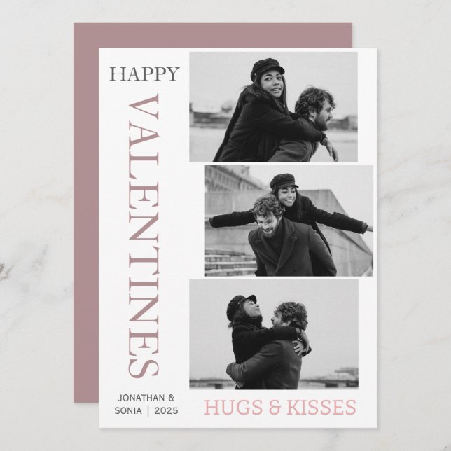 Simple Elegant Love valentines day couple 3 photo Holiday Card (Front/Back)
