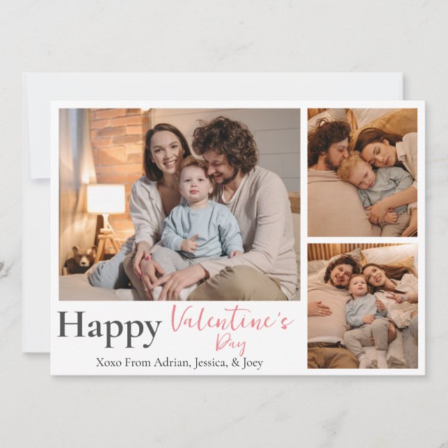 Simple Elegant Love valentine's day couple 3 photo Holiday Card (Front)