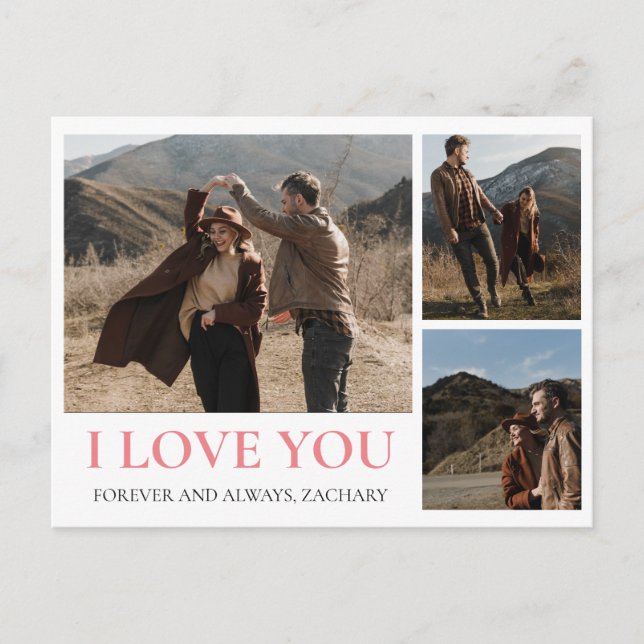 Simple Elegant Love valentine's day couple 3 photo Holiday Postcard (Front)