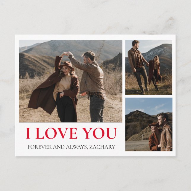 Simple Elegant Love valentine's day couple 3 photo Holiday Postcard (Front)