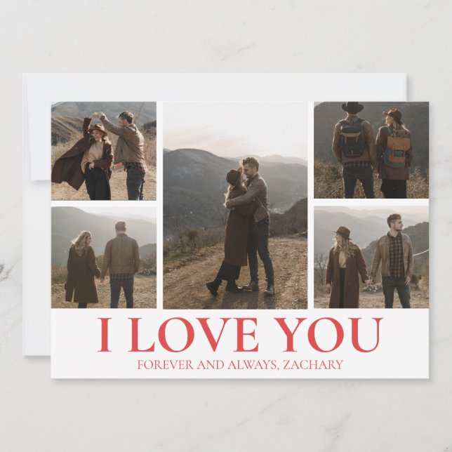 Simple Elegant Love valentine's day couple 5 photo Holiday Card (Front)