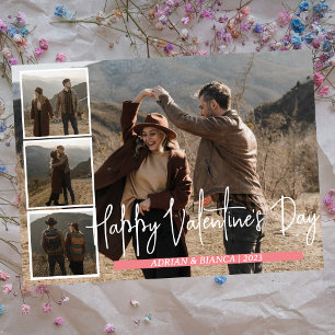 Simple Elegant Love valentine's day couple 5 photo Holiday Card