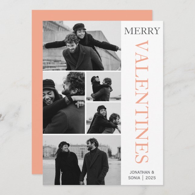 Simple Elegant Love valentines day couple 5 photo Holiday Card (Front/Back)