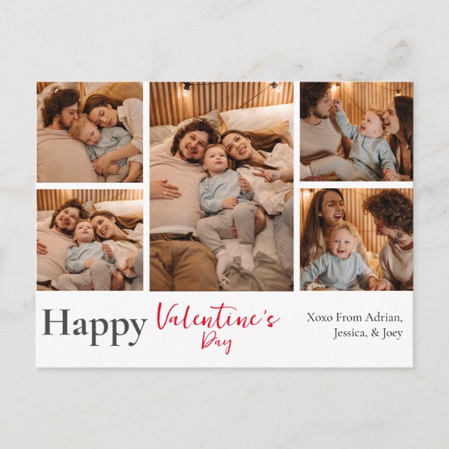 Simple Elegant Love valentine's day couple 5 photo Holiday Postcard (Front)