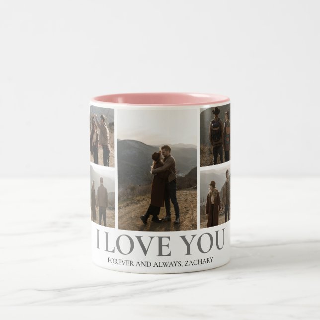 Simple Elegant Love valentine's day couple 5 photo Two-Tone Coffee Mug (Center)