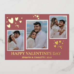 Simple Elegant Love valentines day couple photo Foil Holiday Card