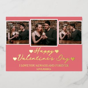 Simple Elegant Love valentine's day Couple photo Foil Holiday Card