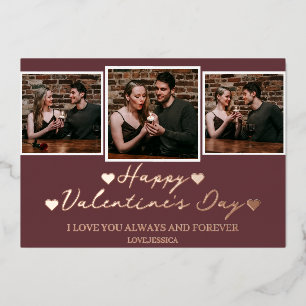 Simple Elegant Love valentine's day Couple photo Foil Holiday Card