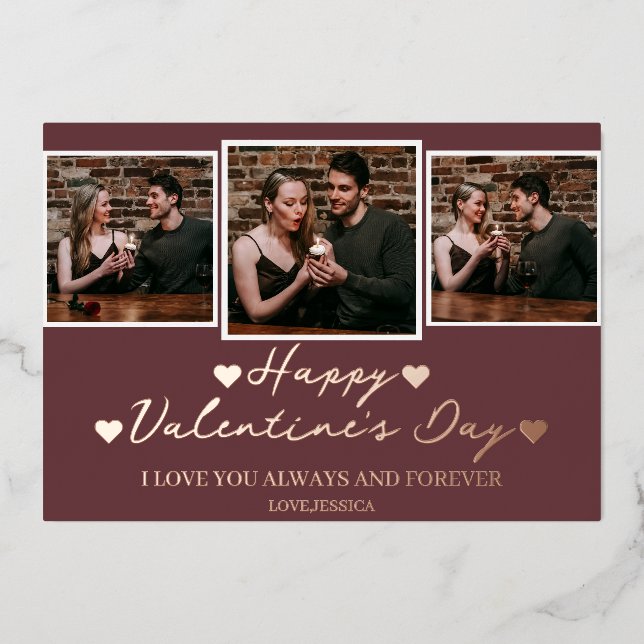 Simple Elegant Love valentine's day Couple photo Foil Holiday Card (Front)