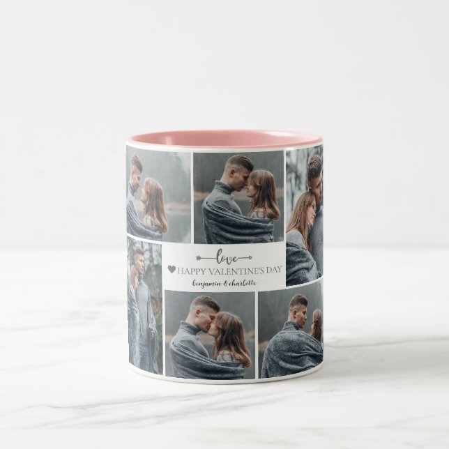 Simple Elegant Love valentine's day couple photo Two-Tone Coffee Mug (Center)