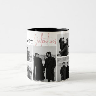Simple Elegant Love valentines day Family 5 photo Two-Tone Coffee Mug