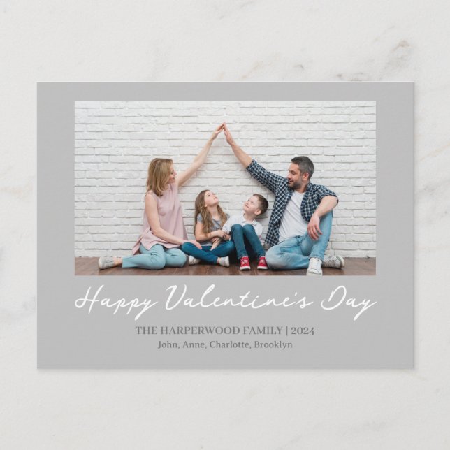 Simple Elegant Love valentine's day Family photo Holiday Postcard (Front)
