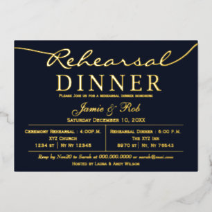 Simple Elegant Luxe Navy Gold Rehearsal Dinner 