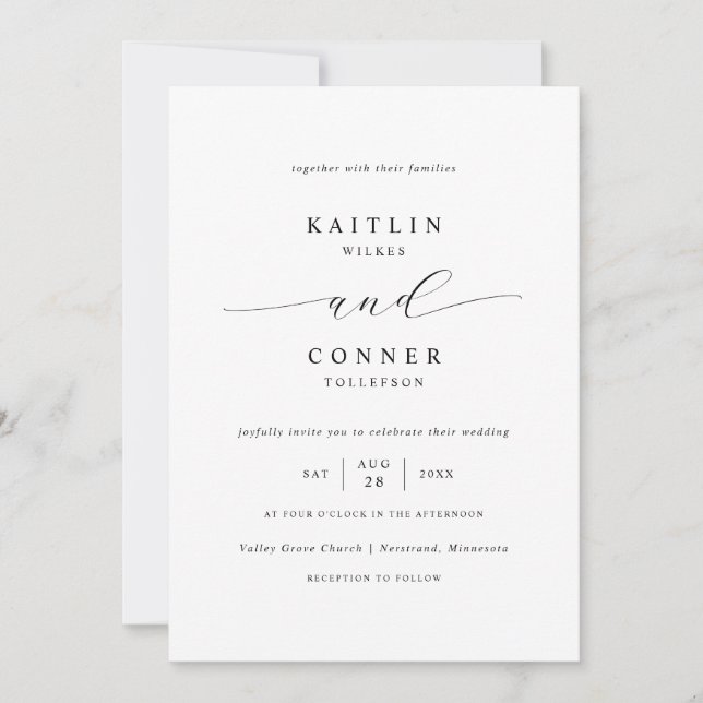 Simple Elegant Luxury Black and White Wedding Invitation (Front)