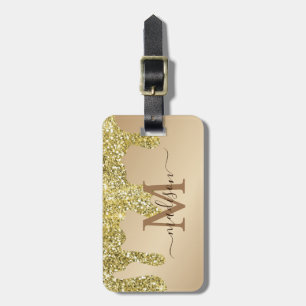 Simple Elegant Luxury Gold Glitter Monogrammed Luggage Tag