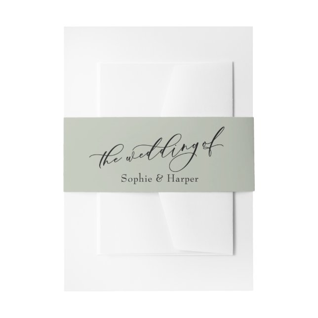 Simple Elegant Luxury Script Sage The Wedding Of Invitation Belly Band (Front Example)