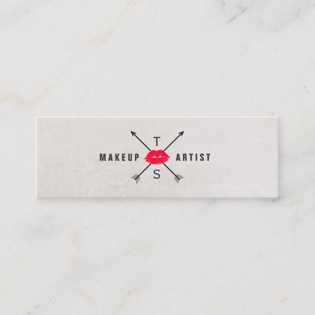 Simple Elegant Makeup Artist Red Kissing Lips Mini Business Card (Front)