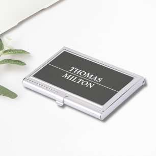 Simple Elegant Manly Grey Faux Silver Line Business Card Holder