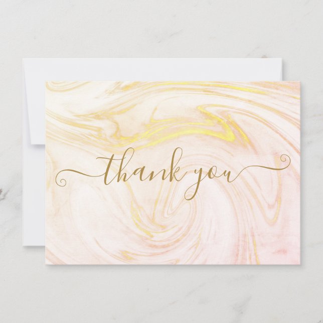 Simple Elegant Marble Gold Script Thank You Card (Front)