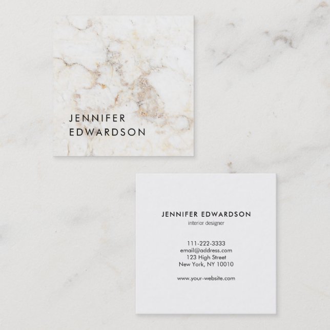 Simple elegant marble professional square business card (Front/Back)
