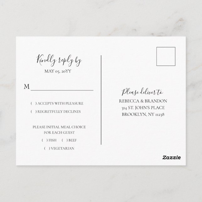 Simple Elegant Meal Choice RSVP Wedding Postcard (Back)