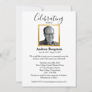 Simple Elegant Memorial Celebration Of Life Photo  Invitation