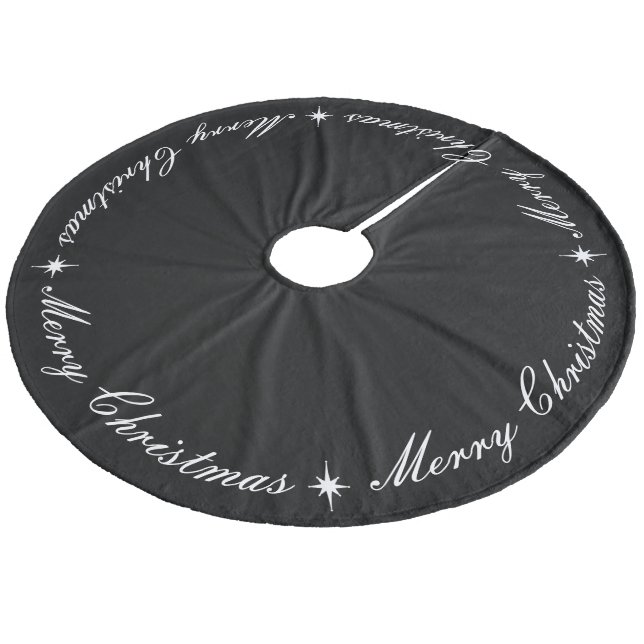 Simple Elegant Merry Christmas Black & White Fleece Tree Skirt (Angled)