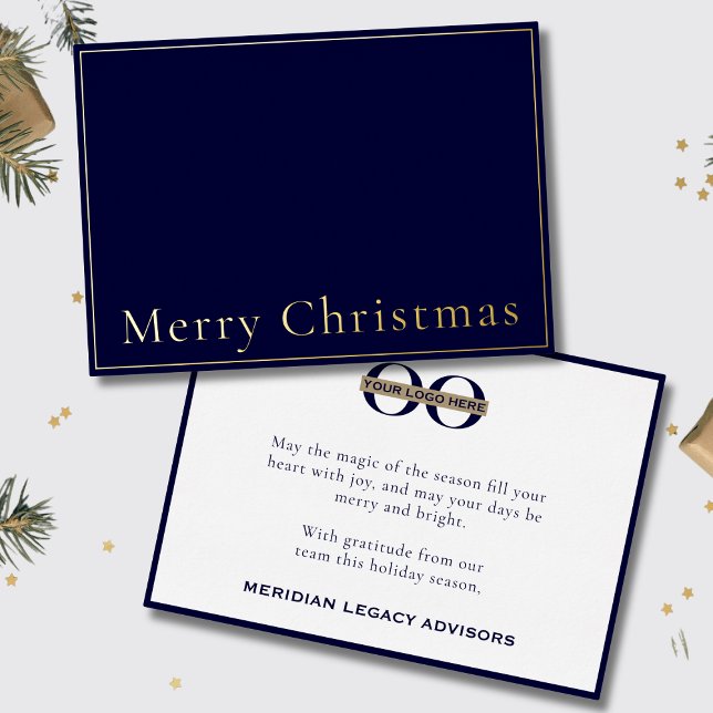 Simple Elegant Merry Christmas Custom Logo Foil Holiday Card (Creator Uploaded)