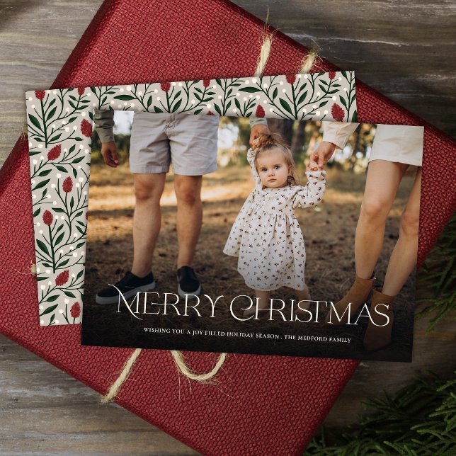 Simple Elegant Merry Christmas Floral Back  Holiday Card (Creator Uploaded)